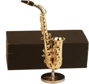 Miniature Saxophone with Stand and Case Brass Mini Musical Instrument Replica Collectible Figurines Dollhouse Accessories Model Home Decorations Ornaments (Alto Saxophone, 5.24"x2.76"x0.89")
