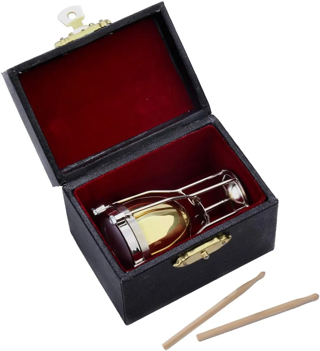 Miniature Timpani with Stand and Case Brass Mini Musical Instrument Replica Collectible Figurines Dollhouse Accessories Model Home Decorations Display Ornaments (2.56"x1.57" Timpani)