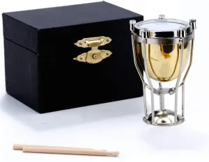 Miniature Timpani with Stand and Case Brass Mini Musical Instrument Replica Collectible Figurines Dollhouse Accessories Model Home Decorations Display Ornaments (2.56"x1.57" Timpani)