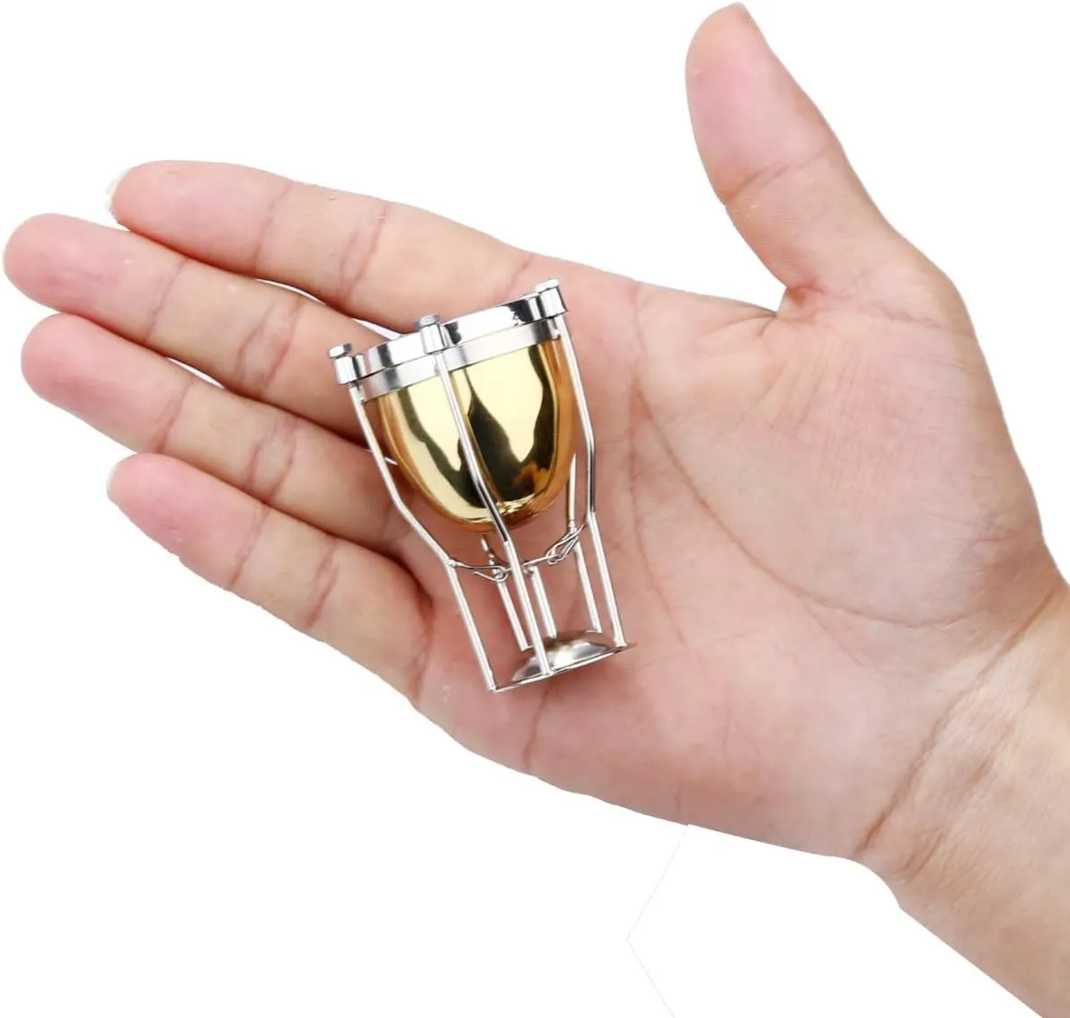 Miniature Timpani with Stand and Case Brass Mini Musical Instrument Replica Collectible Figurines Dollhouse Accessories Model Home Decorations Display Ornaments (2.56"x1.57" Timpani)