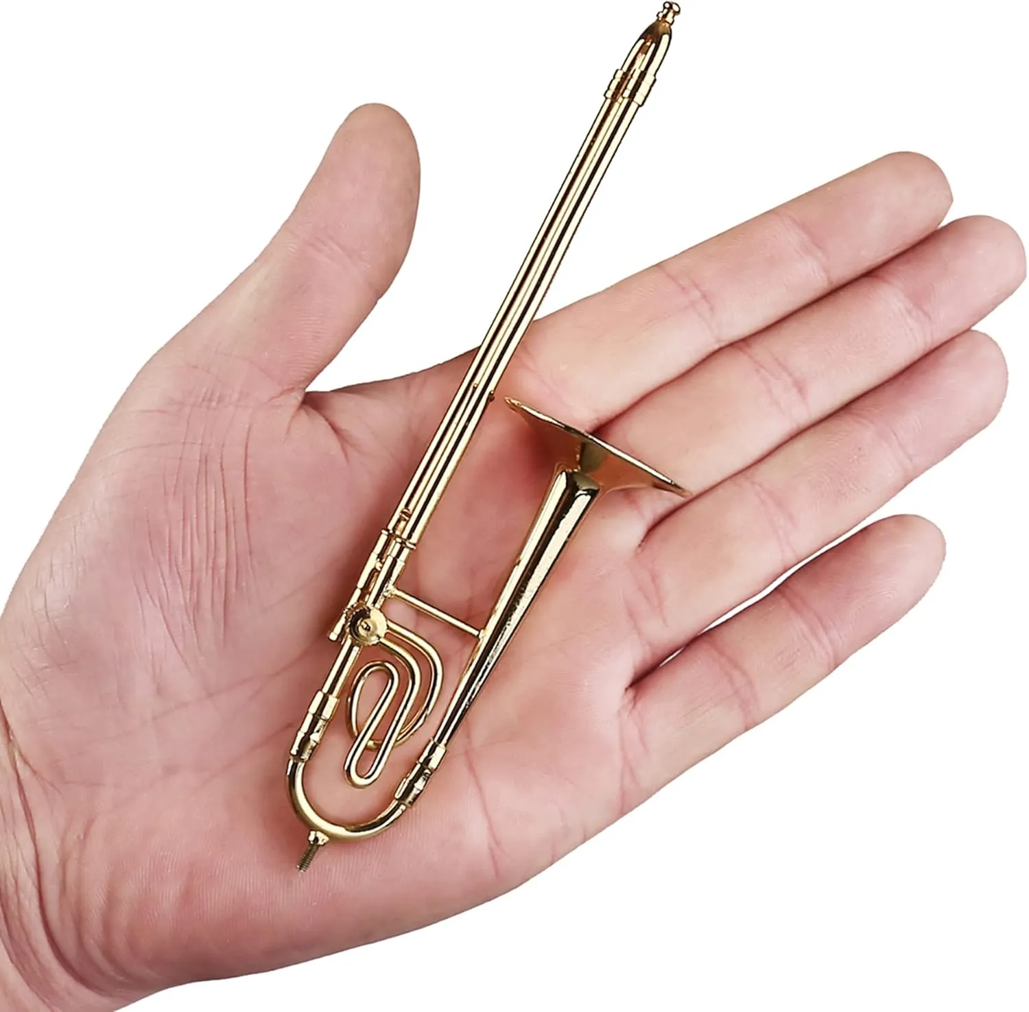 Miniature Trombone with Stand and Case Brass Mini Musical Instrument Trombone Replica Collectible Figurines Dollhouse Accessories Model Home Decoration Display Ornament (5.91"x1.30")