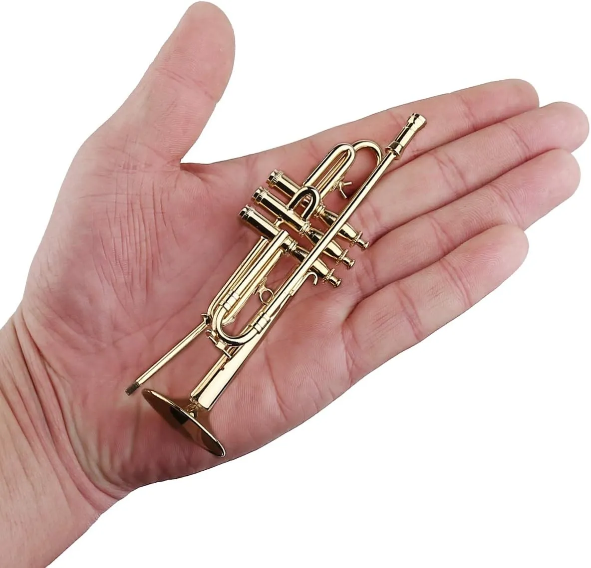 Miniature Trumpet with Stand and Case Brass Mini Musical Instrument Replica Collectible Figurines Dollhouse Accessories Model Home Decorations Display Ornaments (4.65"x1.18" Trumpet)