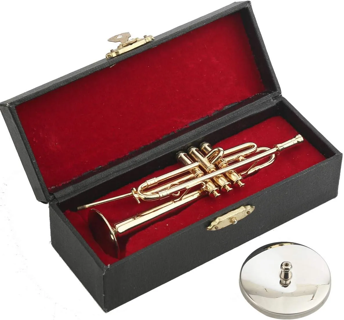 Miniature Trumpet with Stand and Case Brass Mini Musical Instrument Replica Collectible Figurines Dollhouse Accessories Model Home Decorations Display Ornaments (4.65"x1.18" Trumpet)