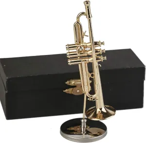 Miniature Trumpet with Stand and Case Brass Mini Musical Instrument Replica Collectible Figurines Dollhouse Accessories Model Home Decorations Display Ornaments (4.65"x1.18" Trumpet)
