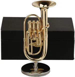 Miniature Tuba with Stand and Case Brass Mini Musical Instrument Baritone Horn Replica Collectible Figurines Dollhouse Accessories Model Home Decoration Display Ornament (3.94"x1.42")