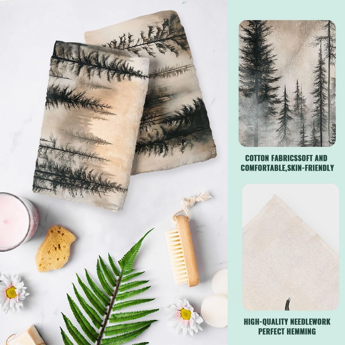 Misty Forest Hand Towels Highly Absorbent Nature Pine Trees Fog Forest Birds Decorative Hand Towels Set for Bathroom Gym Hotel Spa Bathroom Hand Towels Gifts for Women Man 14"x28"