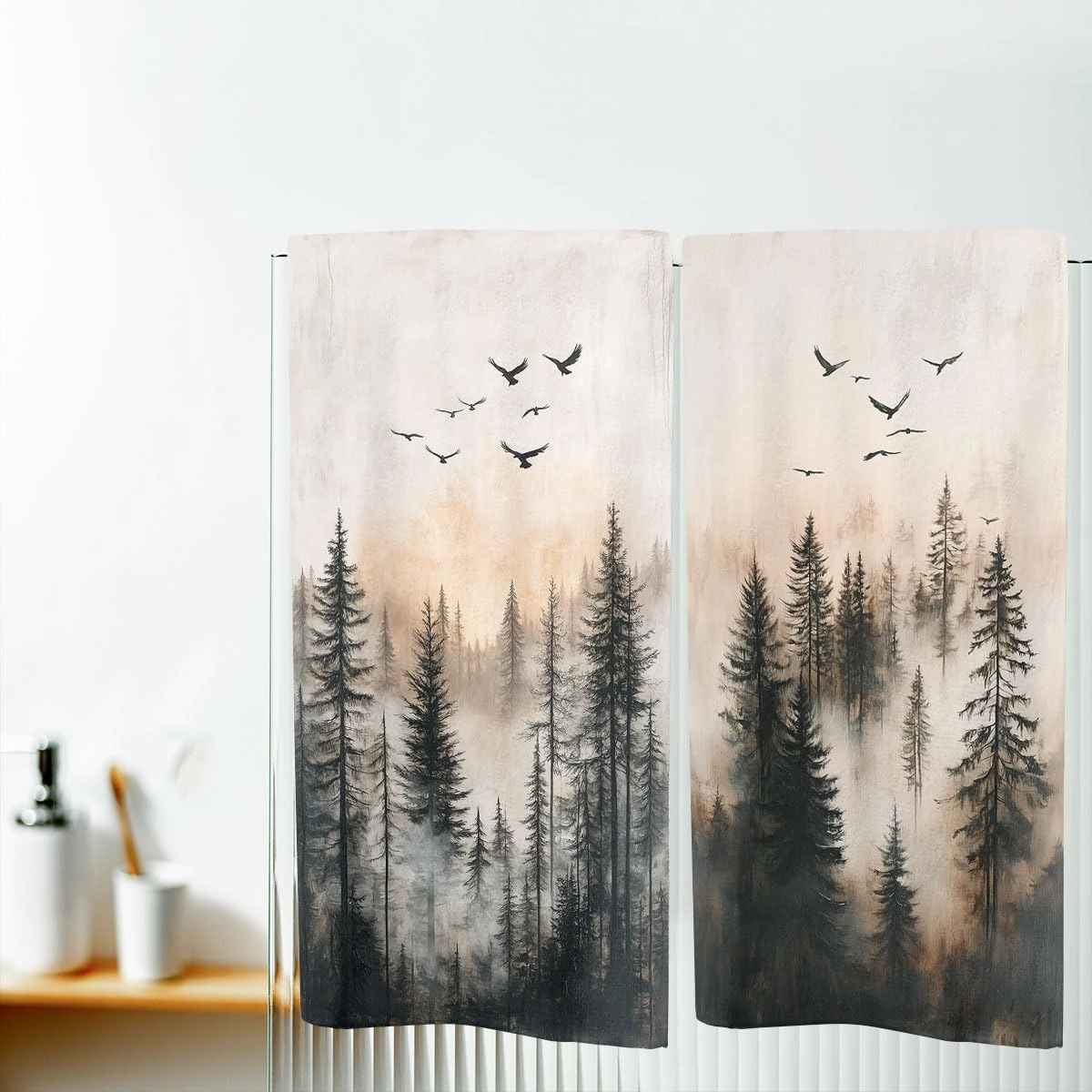 Misty Forest Hand Towels Highly Absorbent Nature Pine Trees Fog Forest Birds Decorative Hand Towels Set for Bathroom Gym Hotel Spa Bathroom Hand Towels Gifts for Women Man 14"x28"