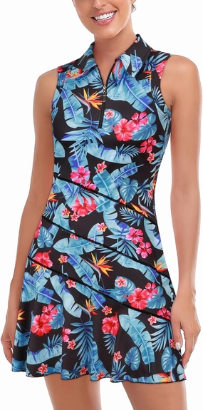 Misyula Tennis Dresses for Women,Athletic Dress with Shorts 2Pockets Zip Up Polo Sleeveless Golf Workout Dress(XS-XL)