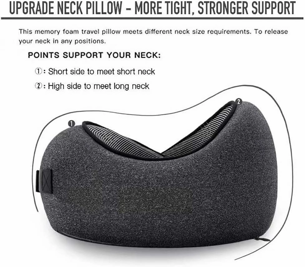 MLVOC Travel Pillow 100% Pure Memory Foam Neck Pillow, Comfortable & Breathable Cover, Machine Washable, Airplane Travel Kit with 3D Contoured Eye Masks, Earplugs, and Luxury Bag, Standard (Multi)