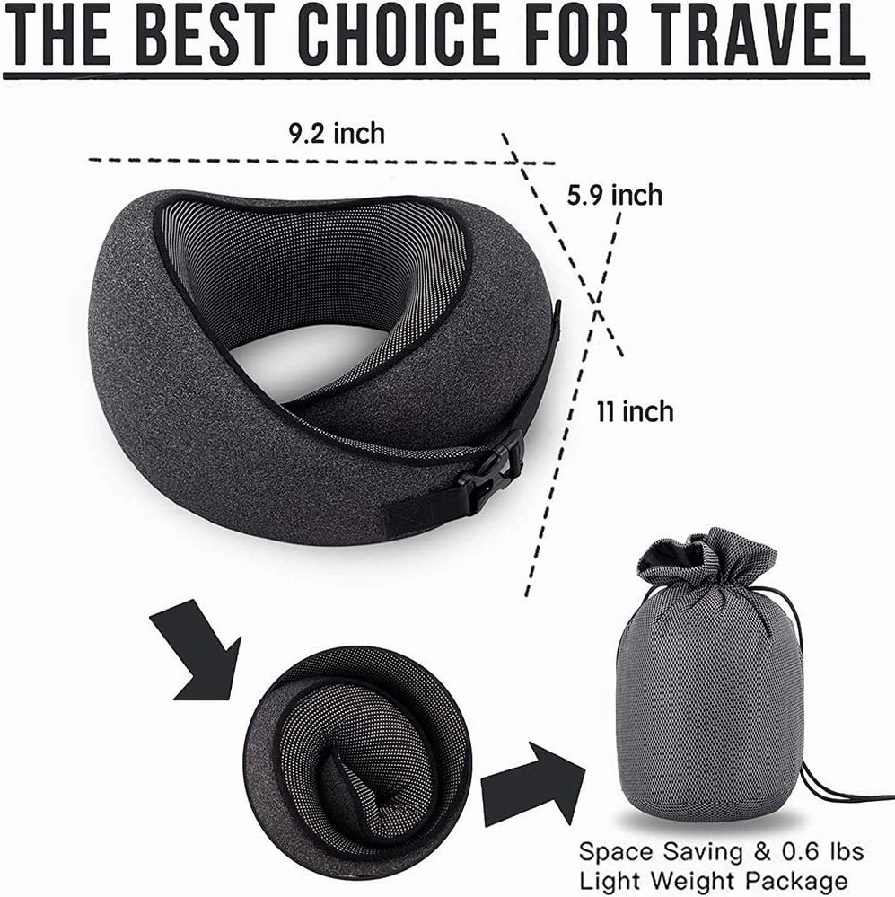 MLVOC Travel Pillow 100% Pure Memory Foam Neck Pillow, Comfortable & Breathable Cover, Machine Washable, Airplane Travel Kit with 3D Contoured Eye Masks, Earplugs, and Luxury Bag, Standard (Multi)