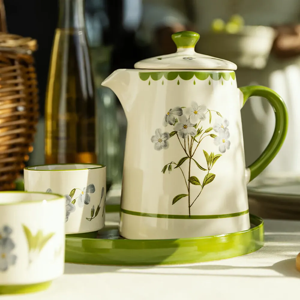 Modern SweetHome Freesia Retro Hand-Painted Teapot Set with Tray - 801ml-900ml