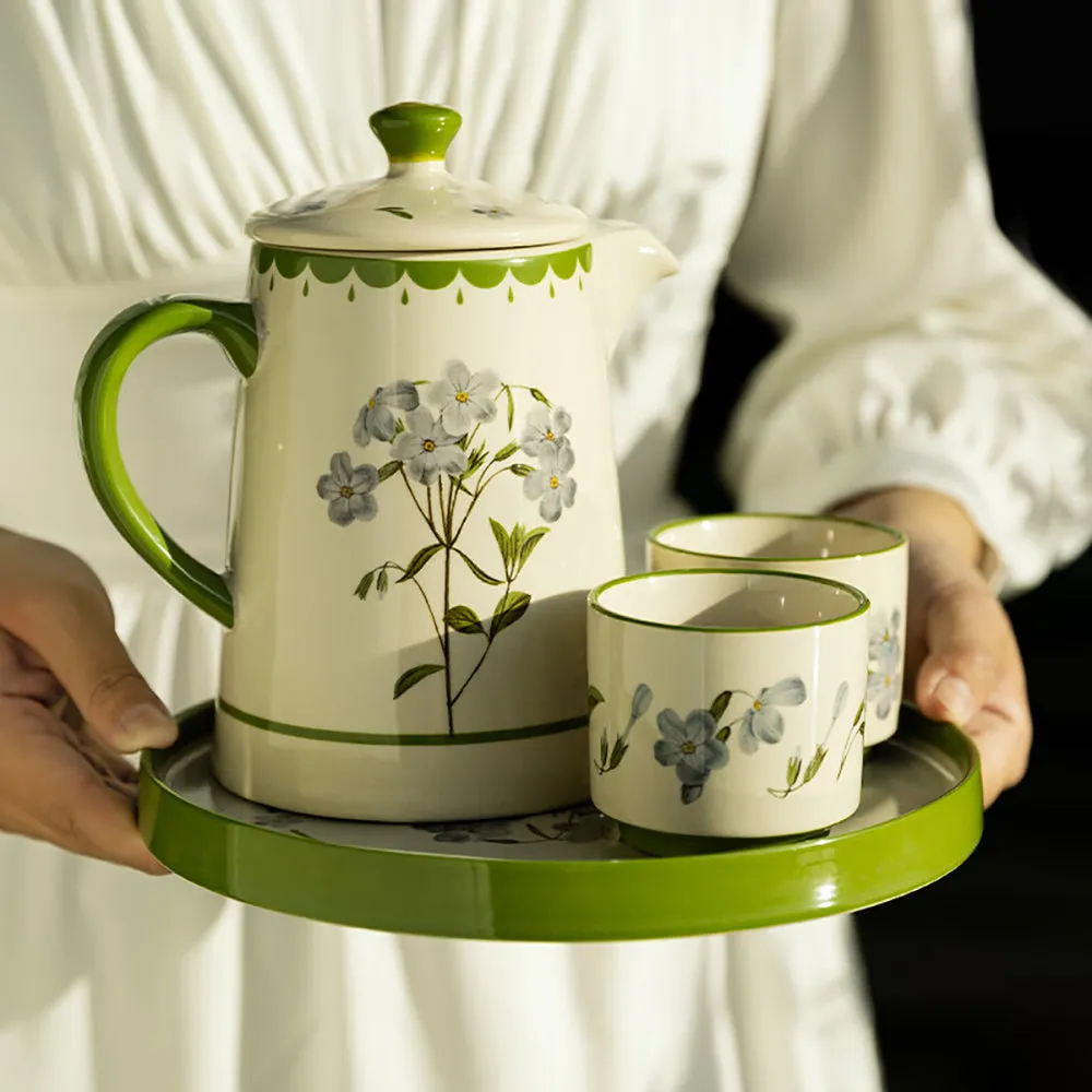 Modern SweetHome Freesia Retro Hand-Painted Teapot Set with Tray - 801ml-900ml