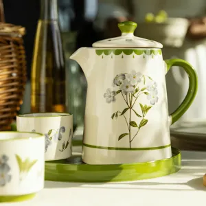 Modern SweetHome Freesia Retro Hand-Painted Teapot Set with Tray - 801ml-900ml