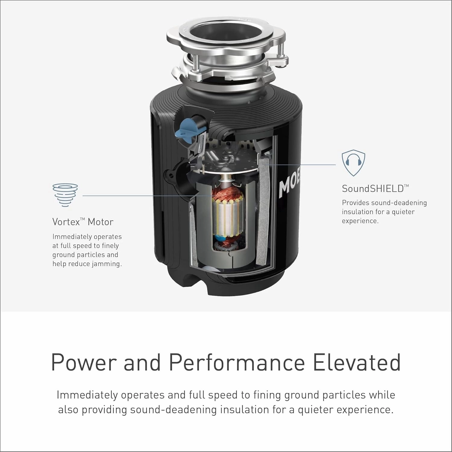 Moen Host Series 3/4 HP Continuous Feed Garbage Disposal with Sound Reduction for Kitchen Sink, Power Cord Included, GXS75C
