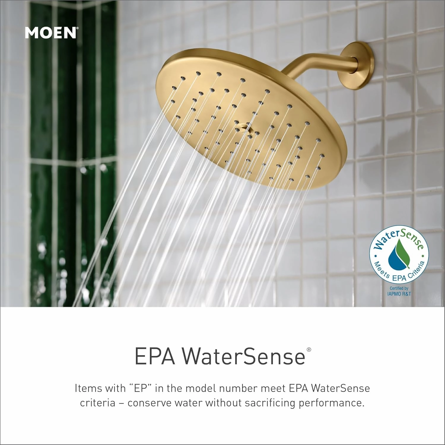 Moen S6365EPBG Voss 6" Single-Function Eco-Performance Rainshower Showerhead with Immersion Technology, Brushed Gold