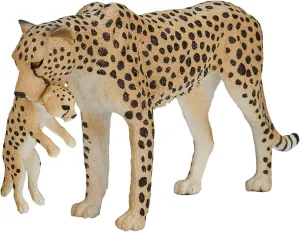 MOJO Cheetah (Female) with Cub Realistic International Wildlife Toy-Replica Hand Painted Figurine, Mixed (387167)