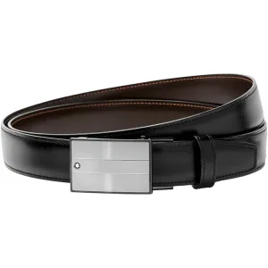 Montblanc Belt Rectangular Mat And Shiny Stainless Steel Roll Plate Buckle Black Brown