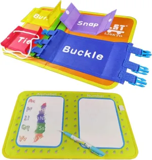 Montessori Toys Busy Board Shoe Tie Practice for Kids: Gift for Toddlers Learn to Tie, Buckle, Lace, Zip, etc.Lead to Independence,Activity Board with Alphabet and Number Tracing