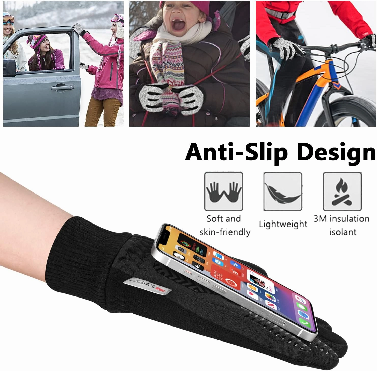 MOREOK Winter Gloves for Men/Women -10°F 3M Thinsulate Warm Touch Screen Snow Ski Bicycle Bike Gloves for Driving/Cycling/Running/Hiking