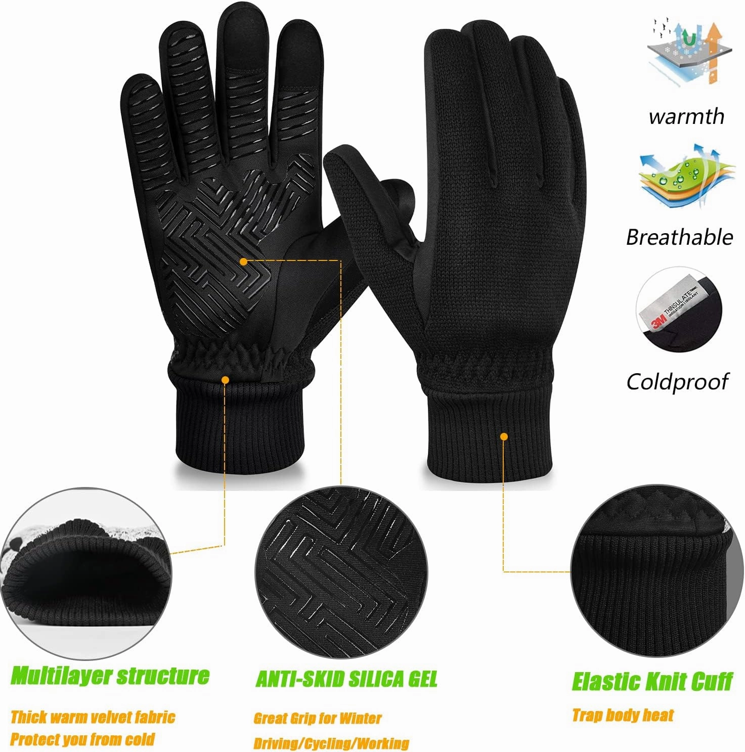 MOREOK Winter Gloves for Men/Women -10°F 3M Thinsulate Warm Touch Screen Snow Ski Bicycle Bike Gloves for Driving/Cycling/Running/Hiking