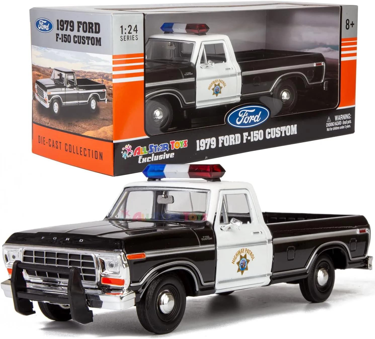 Motormax All Star Toys Exclusive 1979 Ford F-150 California Highway Patrol CHP Police Pickup Truck 1:24 Diecast Law Enforcement Model Car 76987