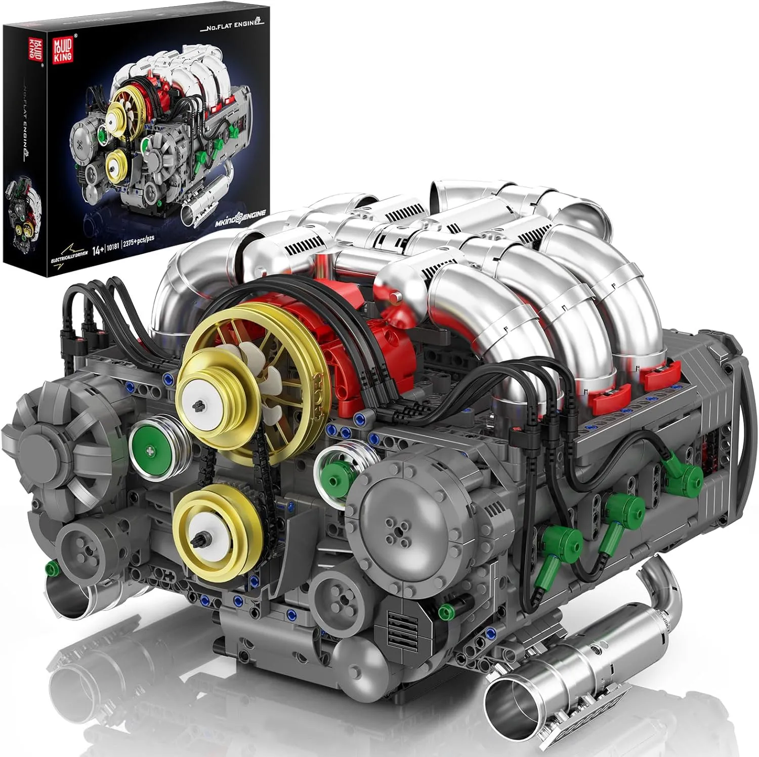 Mould King Flat Engine Building Sets, V8 Model Engine Kit for Adults, Mini Engine Scale Model with Motor, 10181 STEM DIY Building Kits That Works, Blocks Toys for Boys Kids Aged 14  (2375 Pieces)