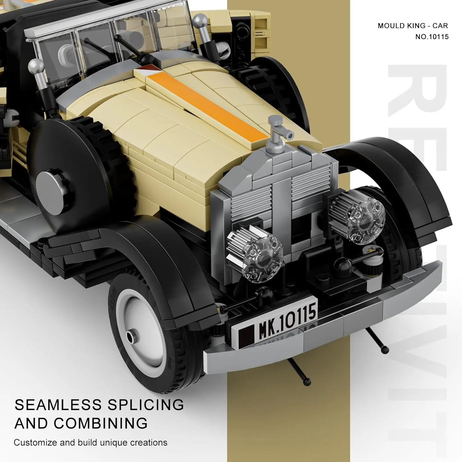 Mould King Vintage Car, Collectible Classic Antique Vehicle, 10115 Classic Cars Building Sets, Retro Car Model Blocks Kits for Adults and Boys Girls Kids Aged 14 , 897 Pieces