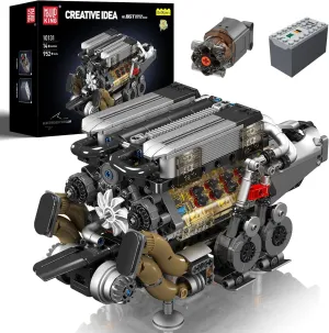 Mould King W16 Engine Building Blocks Set, Combustion Engine Model That Runs, Mini Engine Build Kit for Adults with Battery and Motor, Engineering Construction STEM Toy for Children Boys Girl(952 Pcs)