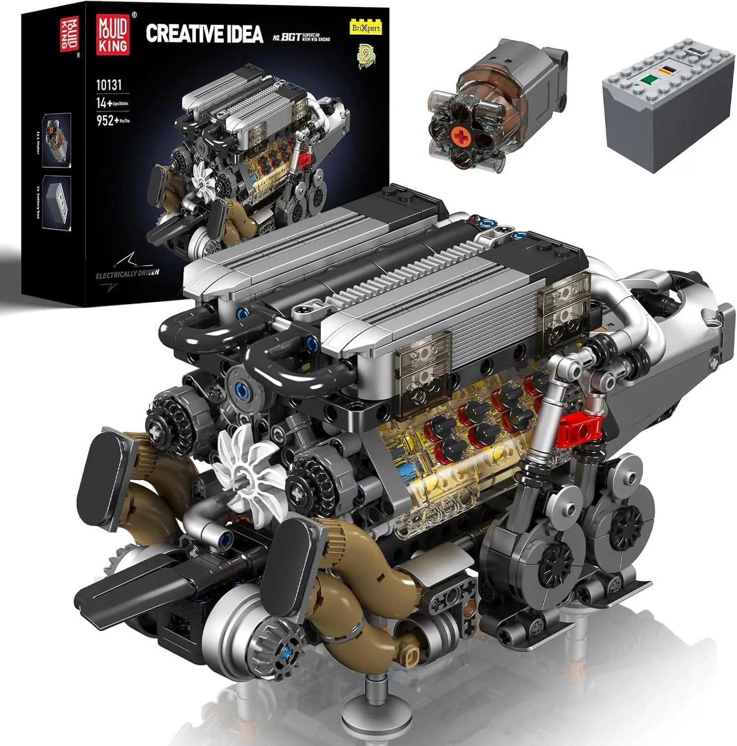 Mould King W16 Engine Building Blocks Set, Combustion Engine Model That Runs, Mini Engine Build Kit for Adults with Battery and Motor, Engineering Construction STEM Toy for Children Boys Girl(952 Pcs)