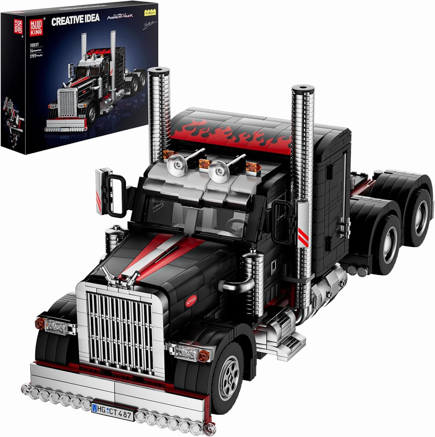 Mould King 10037 Flatbed Semi Truck, Heavy Duty Tow Truck Building Set, Collectible Road Trailer Car Model Toys for 14  Kids and Adult, Build and Display, 1797 Pieces