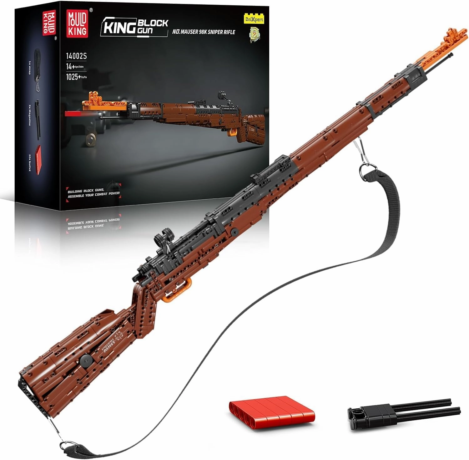 Mould King MOC 98K Sniper Rifle Building Blocks Kit, 14002 Gun Model Collectible Military Set for Military Enthusiasts, Construction Toys Gifts for Youth Children Boys Girl Men, 1025 pcs