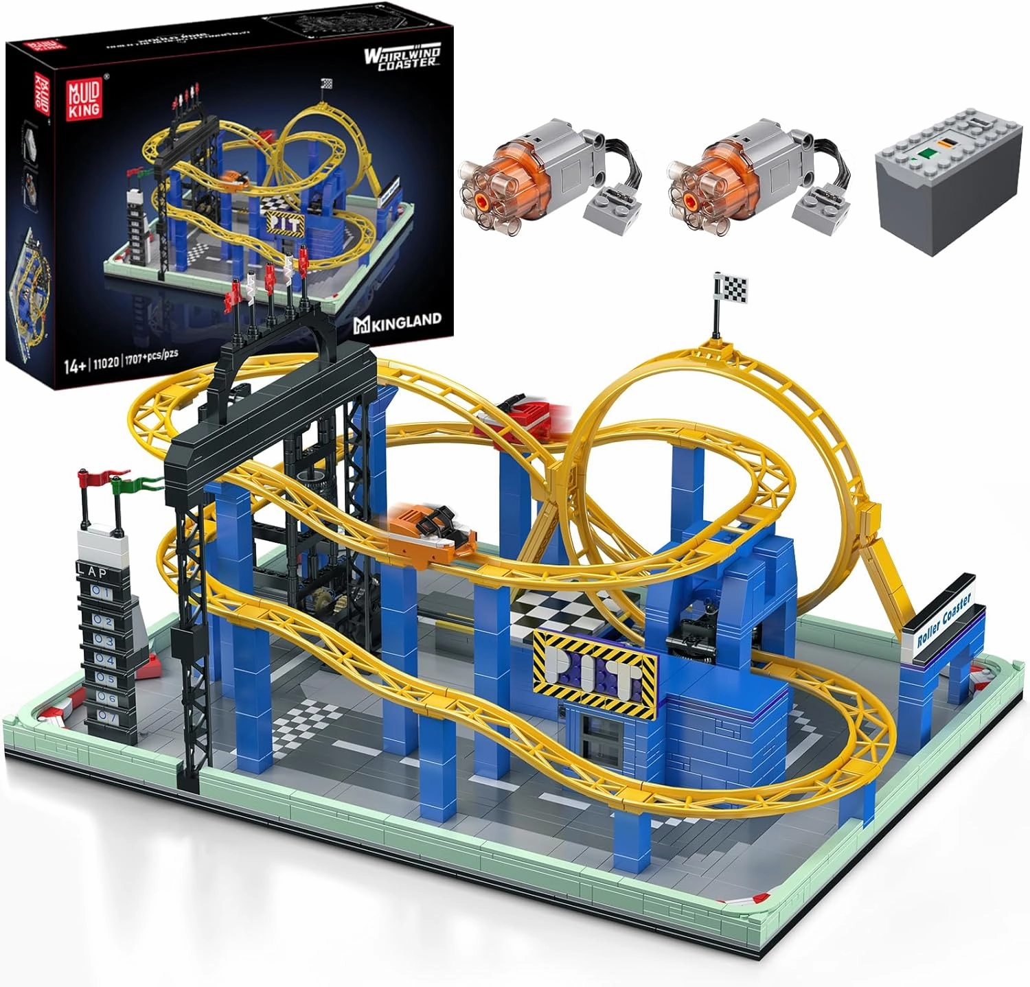 Mould King Roller Coaster Building Set, Large Amusement Park Coaster Model Kit with Motors, Whirlwind Coaster Creative Gift for Adults, STEM Toy Kit for Boys, Girls and Kids (1707 PCS)
