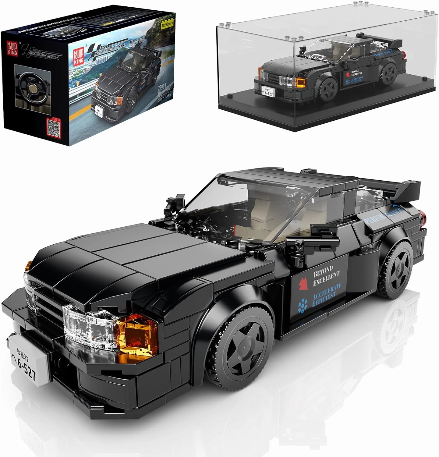 Mould King Speed Champion Car Building Toys with Acrylic Display Case Model Race Car Toy Building Blocks Kit 27014 Collectible Racing Vehicle Set for Kids Age 8  Teens Adults