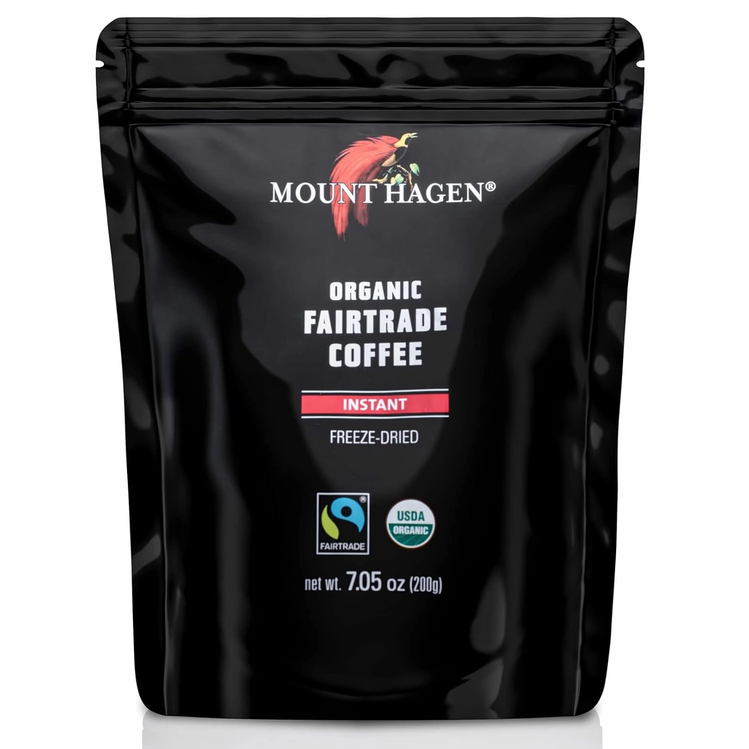 Mount Hagen 7.05oz Organic Freeze Dried Instant Coffee - 2 Pack | Eco-friendly, Fair-Trade Instant Coffee in Resealable Pouch Bag, Medium Roast Arabica Beans [2x7.05oz]