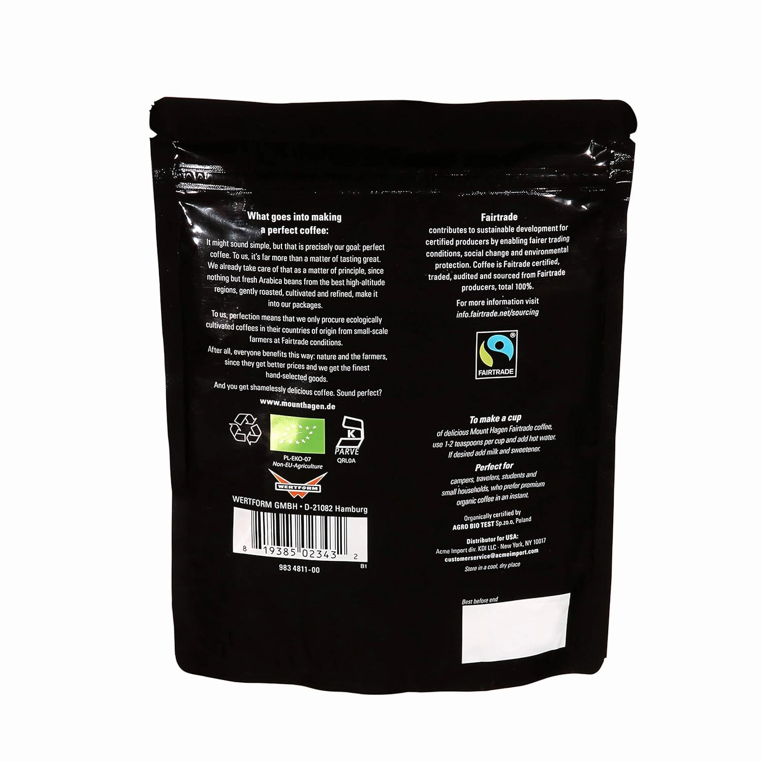 Mount Hagen 7.05oz Organic Freeze Dried Instant Coffee - 2 Pack | Eco-friendly, Fair-Trade Instant Coffee in Resealable Pouch Bag, Medium Roast Arabica Beans [2x7.05oz]