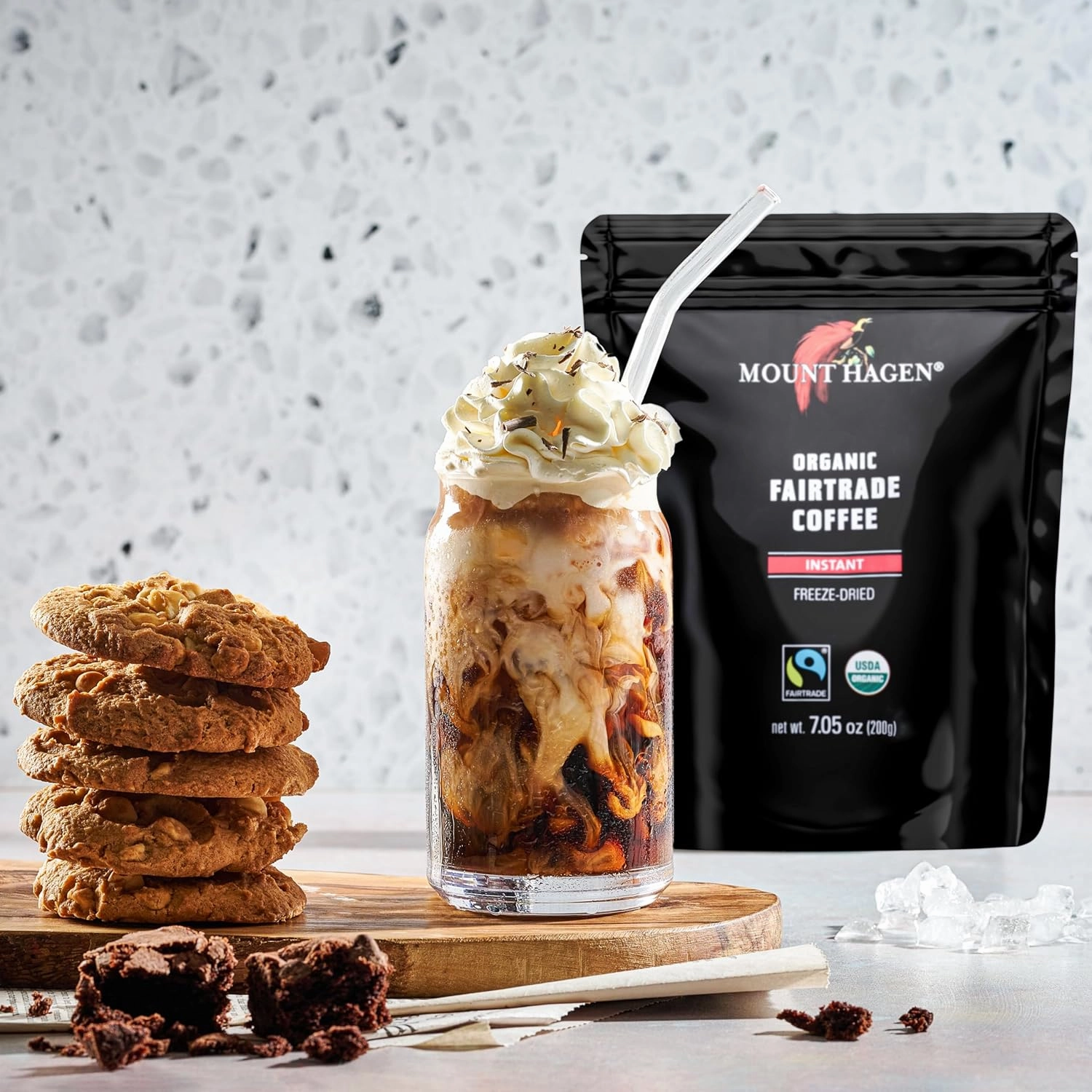 Mount Hagen 7.05oz Organic Freeze Dried Instant Coffee - 2 Pack | Eco-friendly, Fair-Trade Instant Coffee in Resealable Pouch Bag, Medium Roast Arabica Beans [2x7.05oz]
