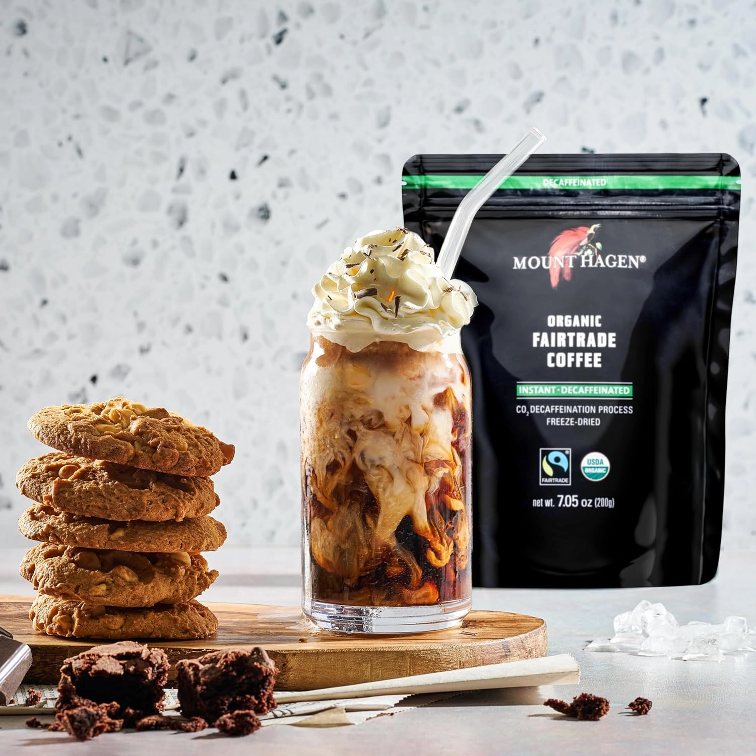 Mount Hagen 7.05oz Organic Freeze Dried Instant Decaf Coffee | Made From Organic Medium Roast Arabica Beans | Fair-Trade, Eco-friendly Instant Decaffeinated Coffee in Resealable Pouch Bag [7.05oz]