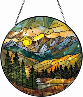 Mountain Range Sun Catcher Stained Glass Window Hanging for Women Wall DecorHandmade Sun Catcher Decoration for Garden Home Housewarming Gifts, 7.87inch