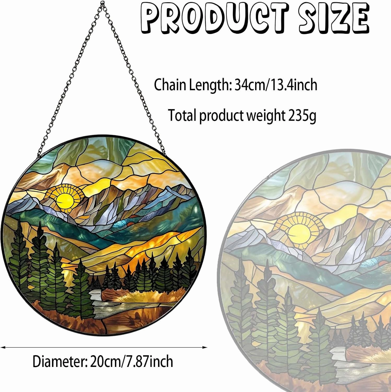 Mountain Range Sun Catcher Stained Glass Window Hanging for Women Wall DecorHandmade Sun Catcher Decoration for Garden Home Housewarming Gifts, 7.87inch