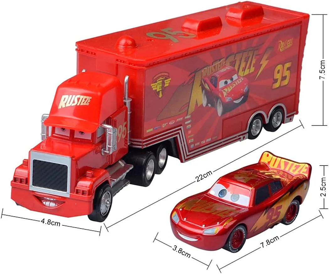 Movie Cars Toys Lightning McQueen Mack Hauler Truck & Racer Speed Racers Metal Toy Car (Trucks, Racing Cars) (red (Color))