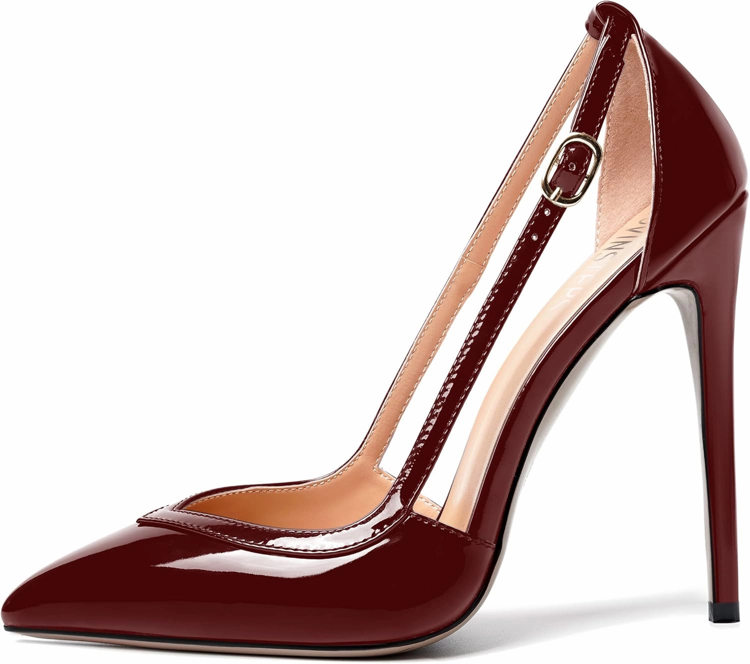 MOVINSTEPS Womens Dress Adjustable Strap Slip On Dating Pointed Toe Patent Stiletto High Heel Pumps Shoes 4.7 Inch