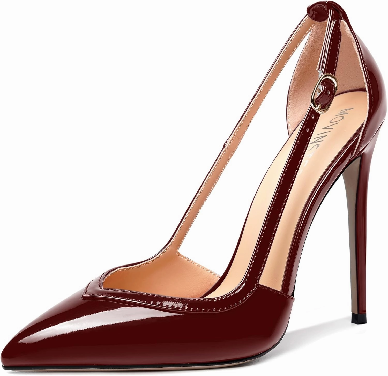 MOVINSTEPS Womens Dress Adjustable Strap Slip On Dating Pointed Toe Patent Stiletto High Heel Pumps Shoes 4.7 Inch