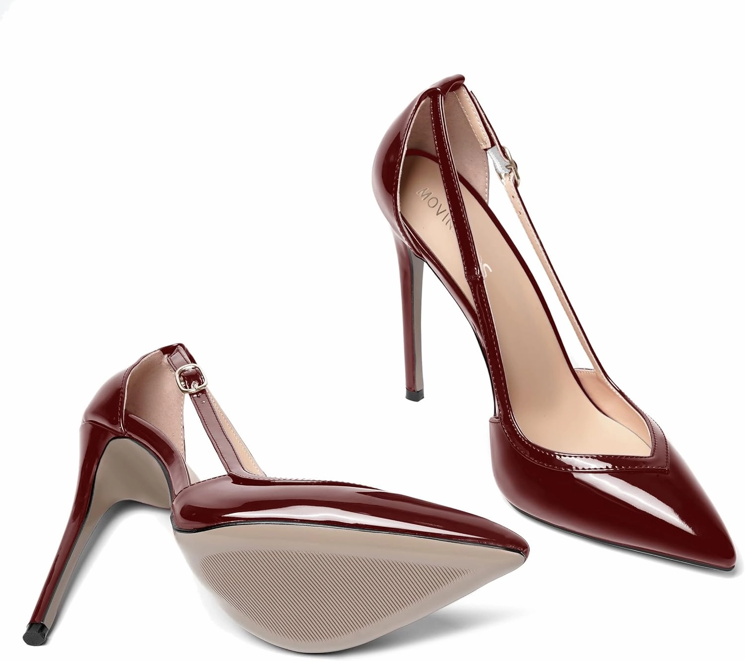 MOVINSTEPS Womens Dress Adjustable Strap Slip On Dating Pointed Toe Patent Stiletto High Heel Pumps Shoes 4.7 Inch