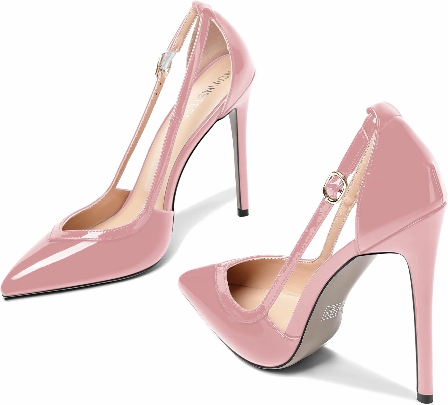 MOVINSTEPS Womens Dress Adjustable Strap Slip On Dating Pointed Toe Patent Stiletto High Heel Pumps Shoes 4.7 Inch