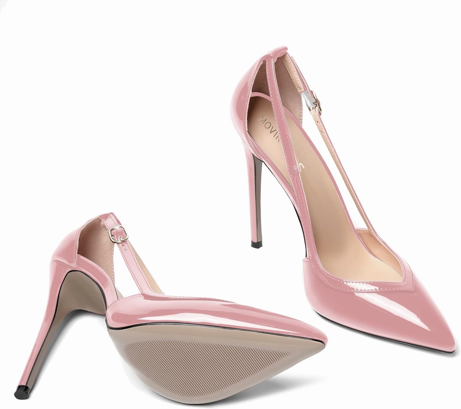 MOVINSTEPS Womens Dress Adjustable Strap Slip On Dating Pointed Toe Patent Stiletto High Heel Pumps Shoes 4.7 Inch