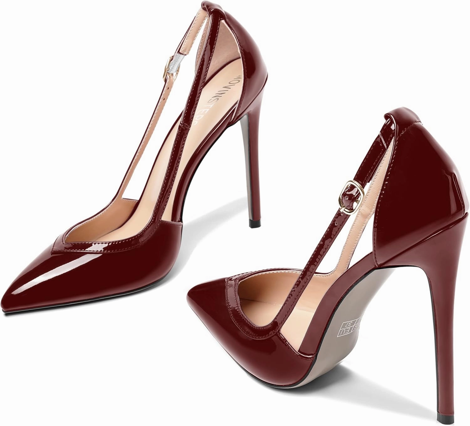 MOVINSTEPS Womens Dress Adjustable Strap Slip On Dating Pointed Toe Patent Stiletto High Heel Pumps Shoes 4.7 Inch