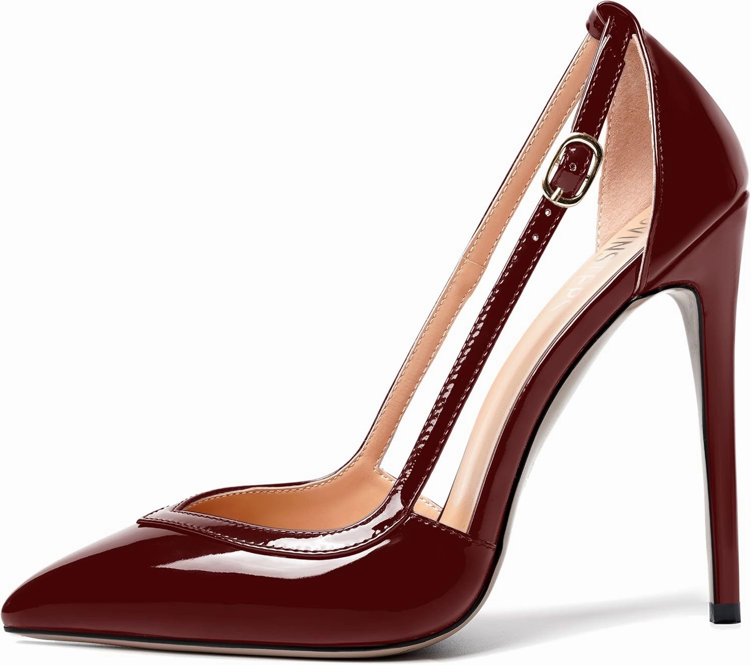 MOVINSTEPS Womens Dress Adjustable Strap Slip On Dating Pointed Toe Patent Stiletto High Heel Pumps Shoes 4.7 Inch