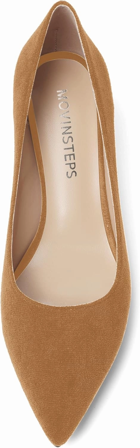 MOVINSTEPS Womens Pointed Toe Bridal Slip On Suede Dress Kitten Low Heel Pumps Shoes 2 Inch