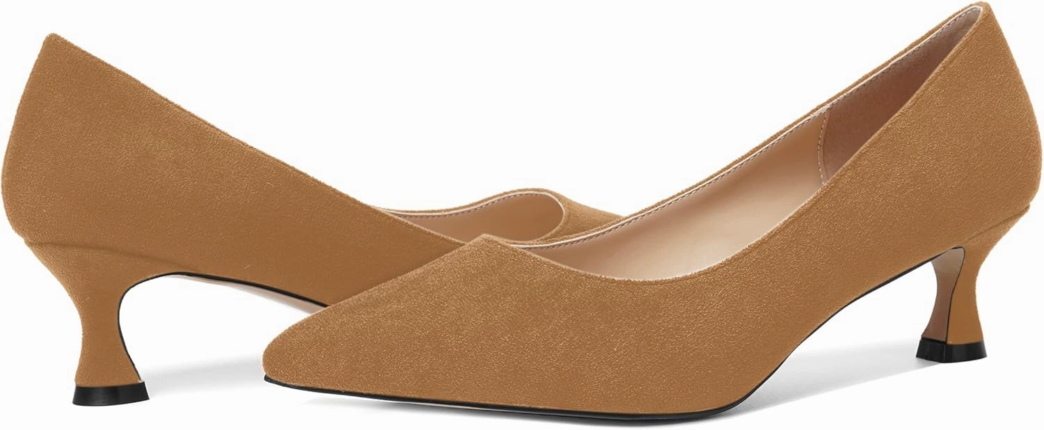 MOVINSTEPS Womens Pointed Toe Bridal Slip On Suede Dress Kitten Low Heel Pumps Shoes 2 Inch