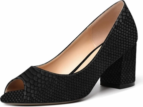 MOVINSTEPS Womens Slip On Dating Peep Toe Dress Patent Block Mid Heel Pumps Shoes 2.5 Inch